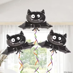 Black Bat Mylar Balloons Set-3Pk